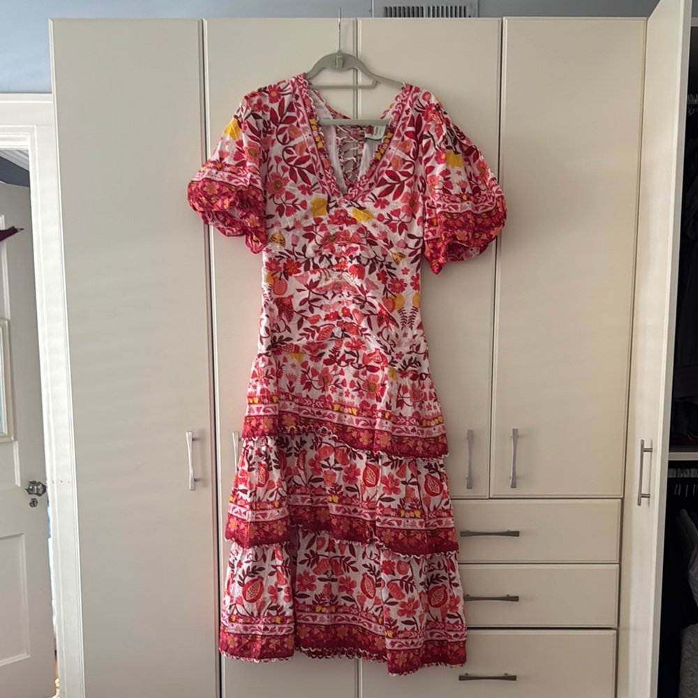 FARM Rio Vibrant Floral Midi Dress - Red, Pink, Yellow